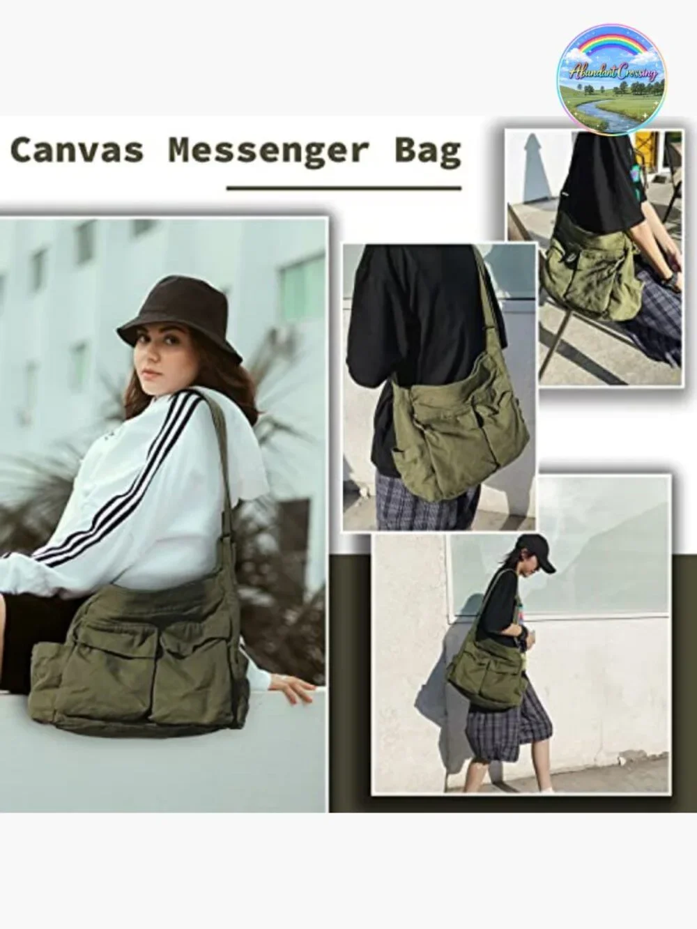 Canvas Messenger Bag Large Hobo Crossbody with Multiple Pockets